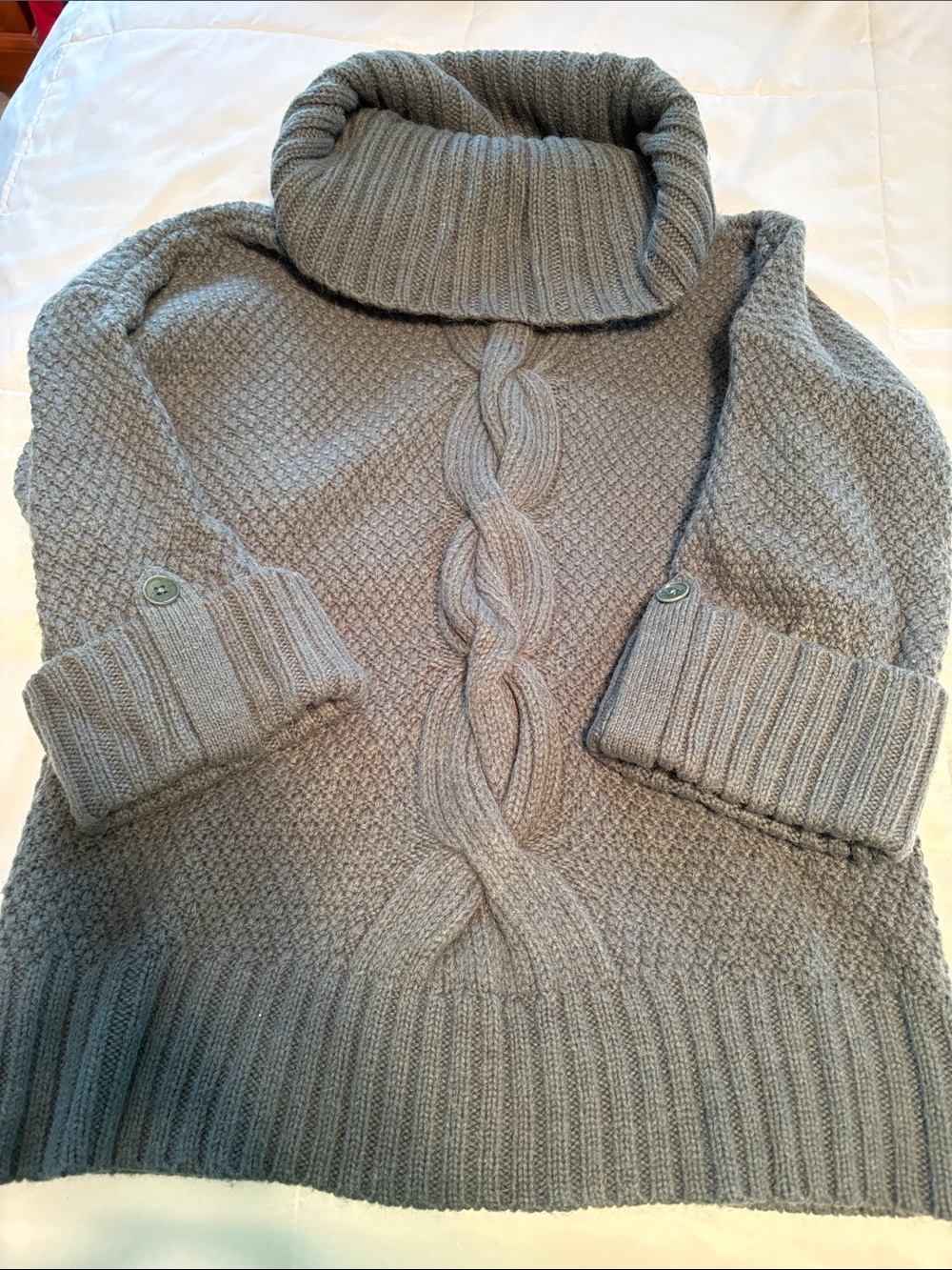 Talbots mint/army green  Cable-Knit Cowl Neck Sweater